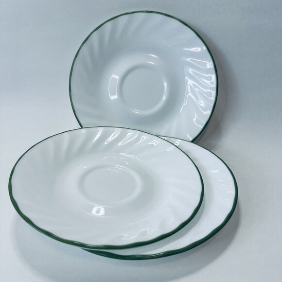 Corelle by Corning Green Rim White Swirl Callaway Ivy SET OF 3 Saucers 6 1/4" - Picture 3 of 14